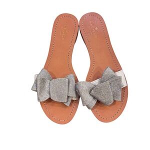 Kate Spade Cicely  Glitter Bow Slide Sandals Silver Size 11 women's EUC‎